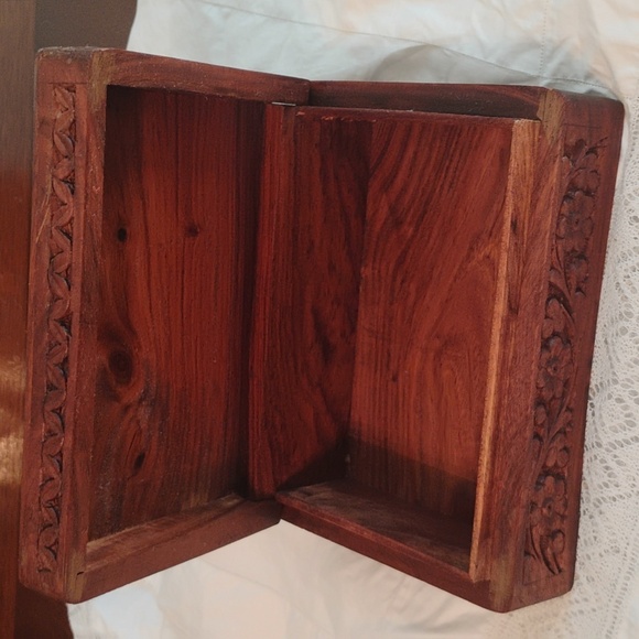 Vintage Archana Wood Jewelry Trinket Box Carved Designs Inlay Taj Mahal on Lid - Picture 2 of 11